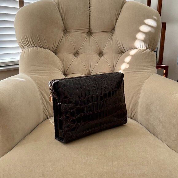 VTG Auth. DONNA ELISSA for HANDBAG GALLERY Genuine Crocodile Large Clutch - Picture 2 of 6